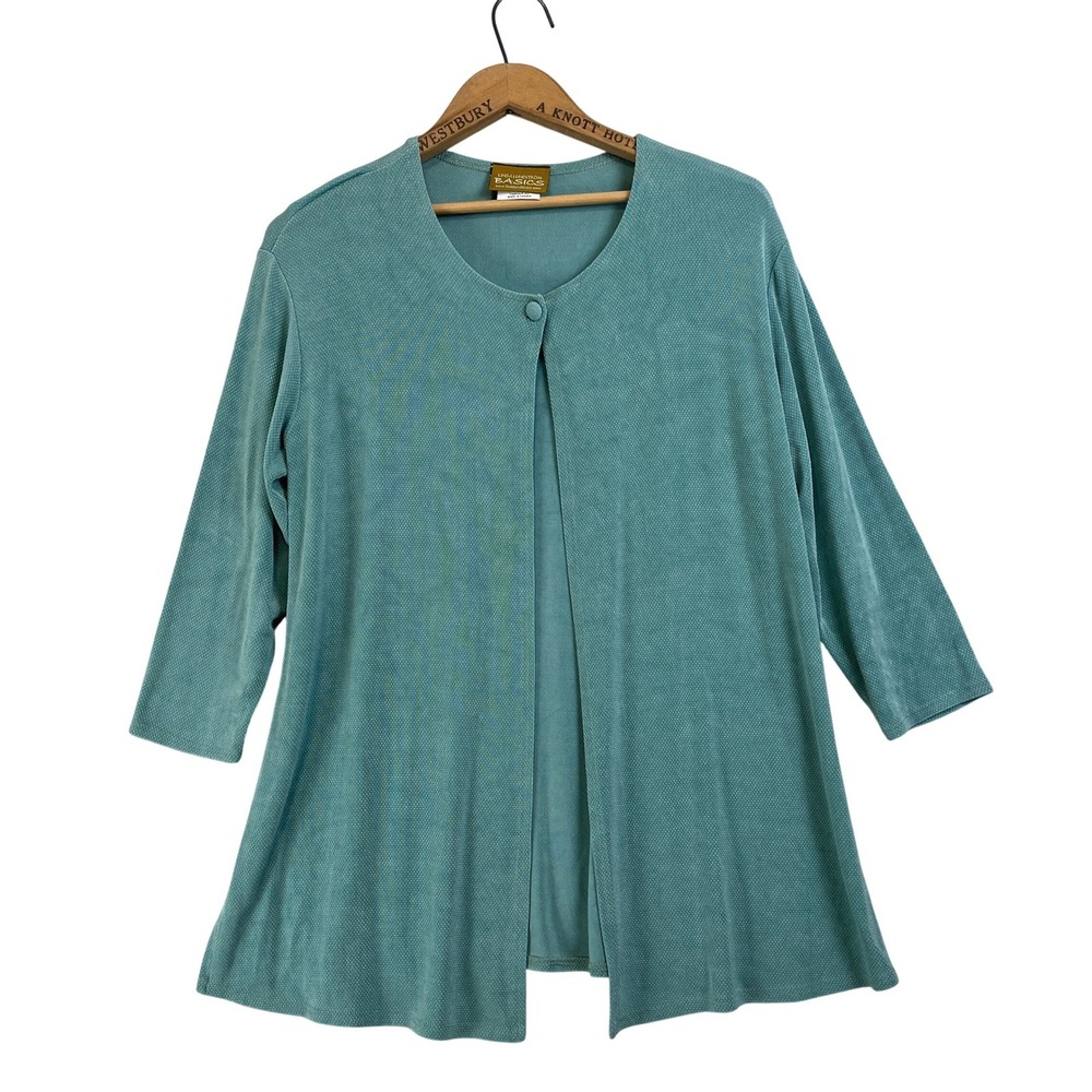 Linda Lundstrom‎ Basics Teal Textured Open Front Button Cardigan Sweater Women M